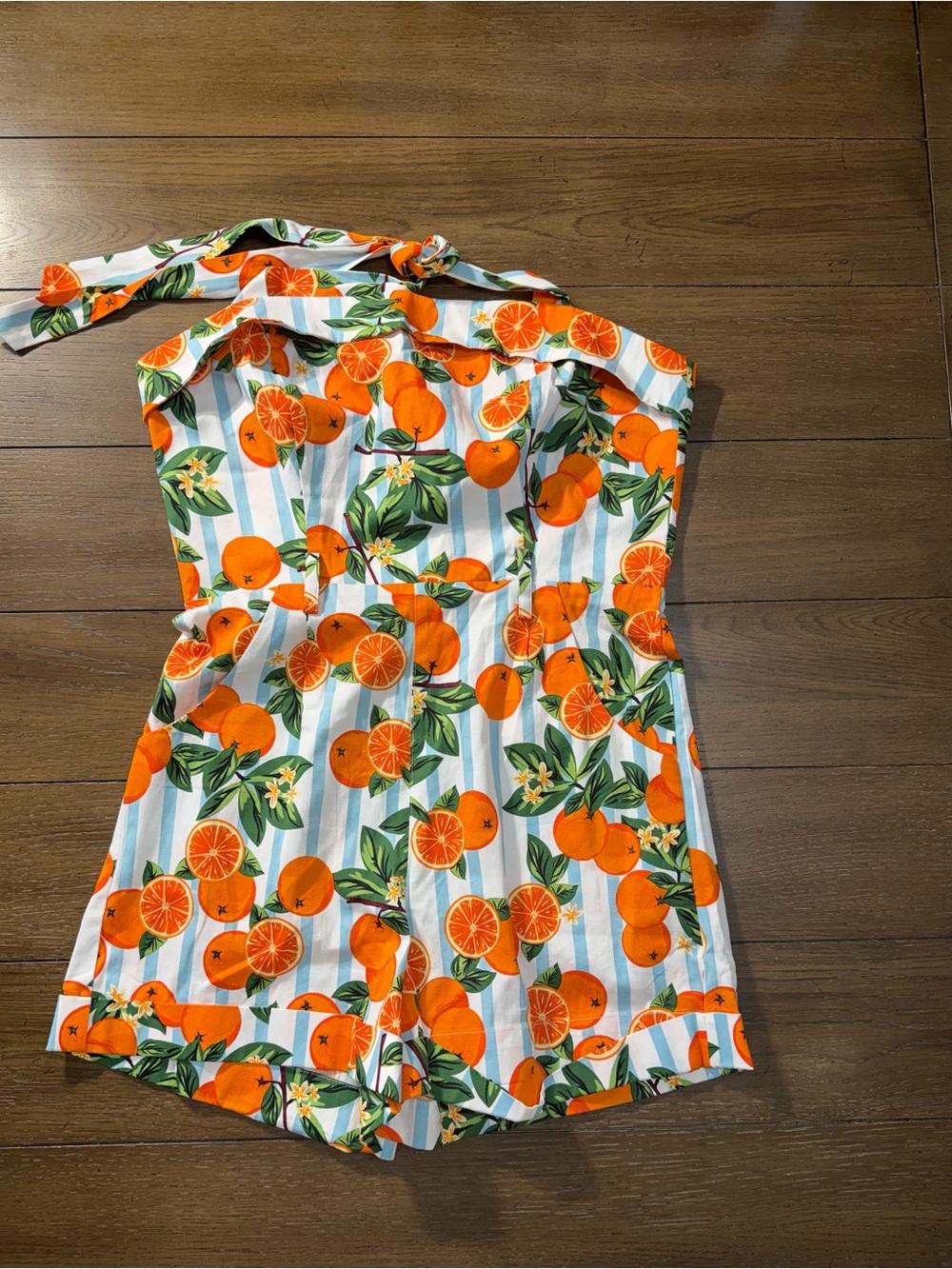 ModCloth x Collectif Orange Print Striped Halter Vintage Style Romper Womens 8